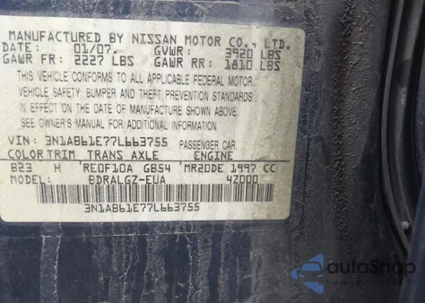 2007 Nissan Sentra 2.0Sl from USA, damaged, VIN 3N1AB61E77L663755
